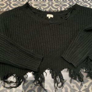 love J Black Distressed Hem Sweater